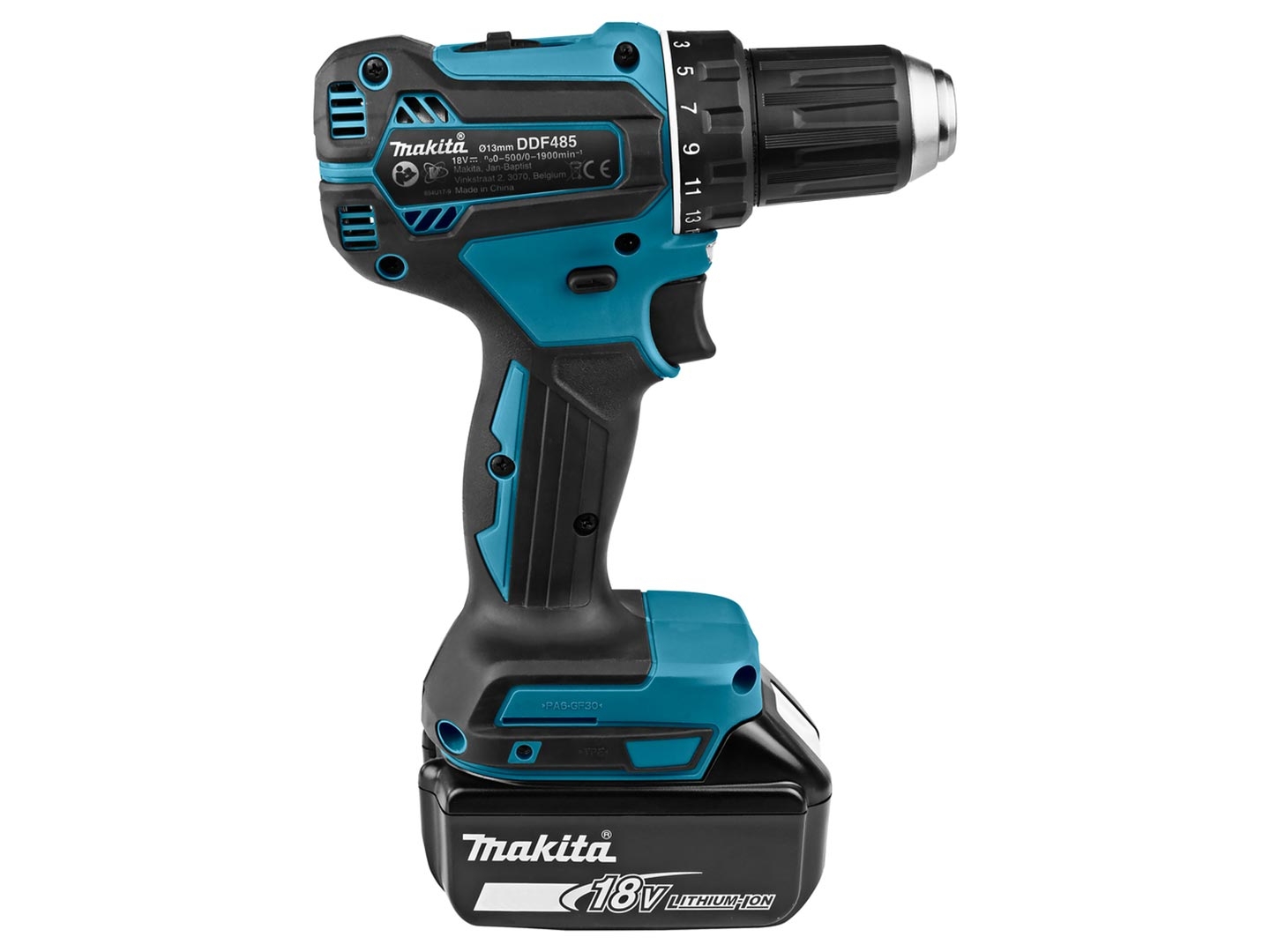 Makita cordless drill driver DDF485 with charger and 2 batteries