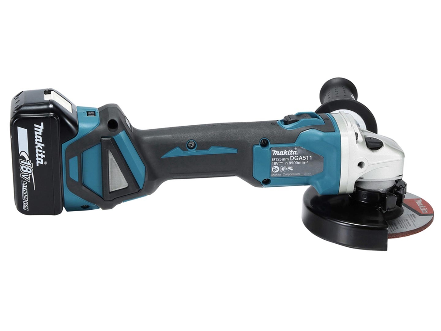 Makita DGA511Z - Miniamoladora angular, incl. cargador y 2 baterías